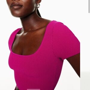 Babaton Fuchsia Ribbed Knit Top- Aritzia